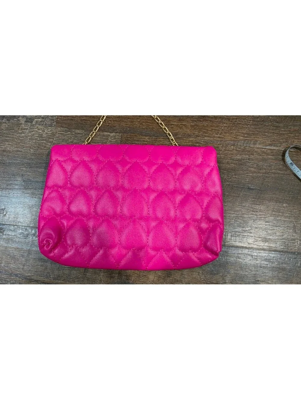 Pink Faux Leather Quilted Heart Pattern Crossbody Bag with Gold Heart Clasp